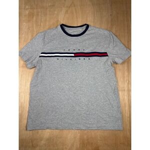Tommy Hilfiger Mens Gray Logo Stripe Crewneck Short Sleeve T-Shirt Size L